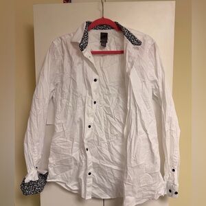 H&M men’s dress slim fit White Shirt with Black Floral Accents